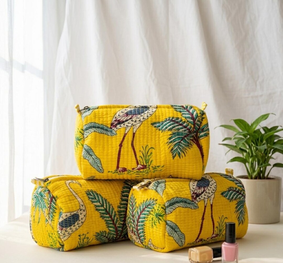 Unique Pouch Set of 3 Handmade Cosmetic Pouches, Floral Makeup Bags, Travel ...