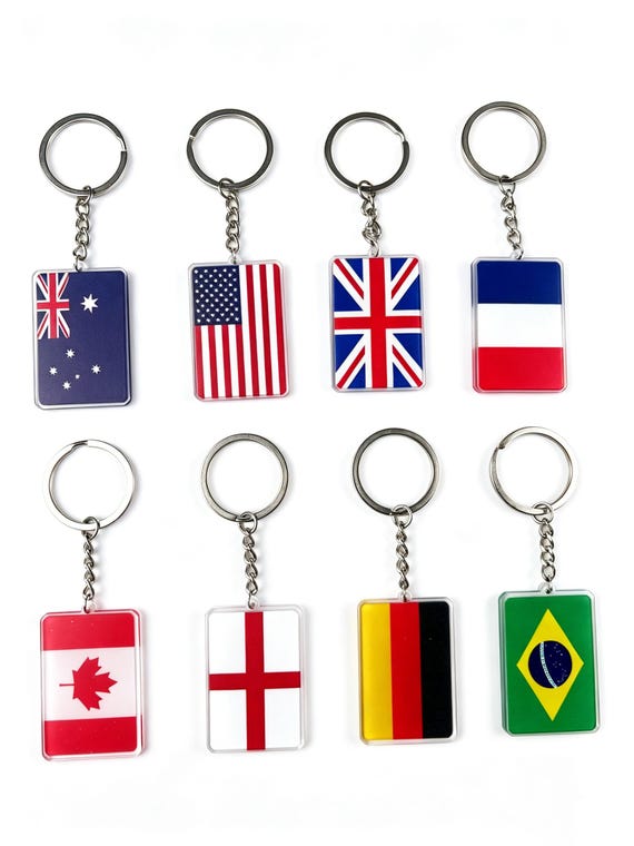 World Flag Keychain, Durable Acrylic Travel Souvenir Accessory