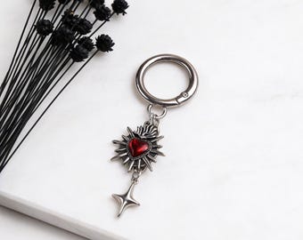Sacred Heart Keychain, Gothic Silver Heart Bag Charm, Unisex Gifts