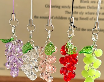 Glass Beaded Grape Phone Charm | Kawaii Fruit Bag Keychain, Phone Pendant