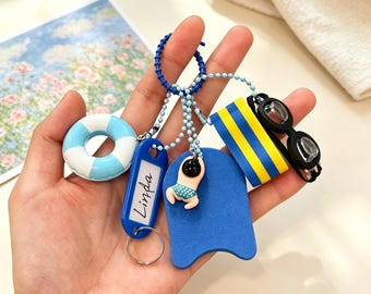 Swimmer Keychain, Writable Name Tag, Pool Sports Accessory, Summer Bag Charm