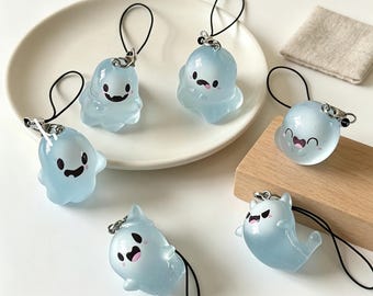 Glow in the Dark Mini Ghost Resin Phone Charm, Silly Ghost Bag Pendant, Halloween Party Favor