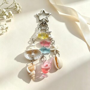 Natural Seashell Keychain, Conch Starfish Bag Charm, Summer Accessories, Beaded Phone Backpack Pendant