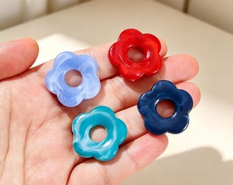 10pcs Hollow Flower Resin Bead, Marbled Flower Donut Spacer, DIY Keychain Bracelet Making Supplies 26mm