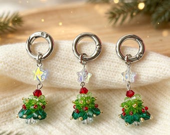 Handmade Crystal Christmas Tree Keychain | Beaded Xmas Bag Charm | Christmas Gift for Her