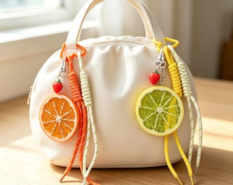 Handwoven Citrus Slice Bag Charm Keychain , Handmade Birthday Gift for Her