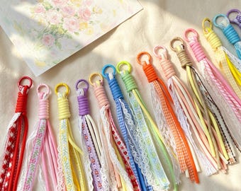 Handmade Braided Lace Tassel Bag Charm, Colorful Nylon Rope Purse Accessories, Gift for Girls