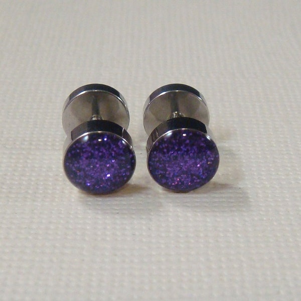 Glitter Purple Fake Ear Plugs / fake gauges / fake plugs / fakers / purple ear plugs / rhinestone plugs