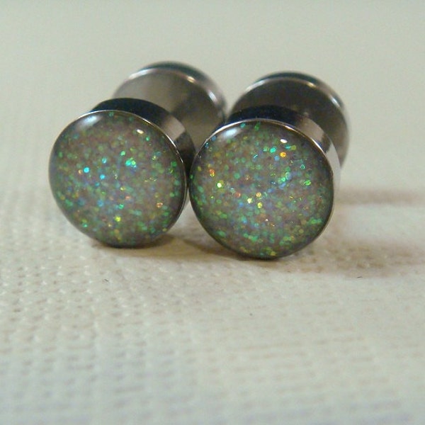 Glitter Opal Fake Ear Plugs / fake gauges / fake plugs / fakers / opal ear plugs / rhinestone plugs