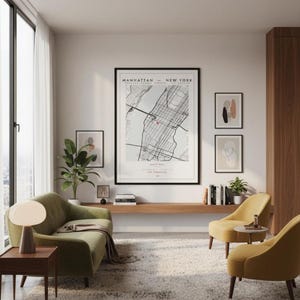 Custom NYC Map Print | Engagement Proposal Gift | Personalized Mid-Century Modern Wall Art