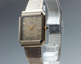Vintage 1981 n mint seiko dolce 5931-5490 gold two tone 30mm quartz men's watch