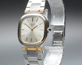 Vintage 1980 near mint seiko credor 6020-5450 gold two tone quartz men's watch