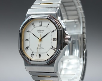 Vintage 1981 near mint seiko silver wave 5932-5280 roman quartz mens watch japan