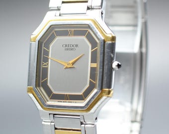 Rare vintage 1985 n mint seiko credor 5a74-3a10 18k 14k 29mm quartz men's watch