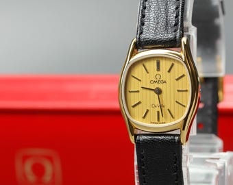 Vintage 1984 n mint / case omega de ville cal.1387 591.0158 gold qz womens watch