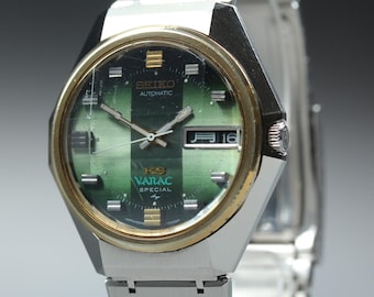 Vintage 1972 exc+5 seiko vanac special 5246-6030 green cut glass kanji at men's