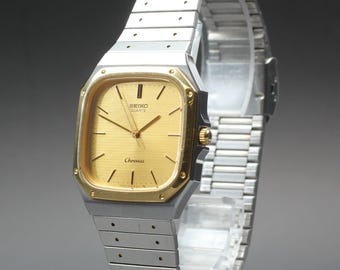 Vintage 1984 near mint seiko chronos 7731-5130 two tone gold qz mens watch japan