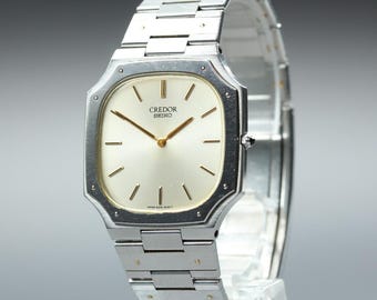Vintage 1981 mint seiko credor 9300-5070 gerald genta silver quartz men's watch