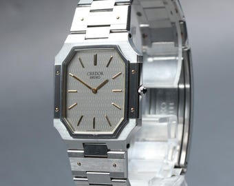 Vintage 1981 n mint seiko credor 9300-5050 gerald genta silver quartz mens watch