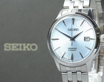 Near mint / box papers seiko presage 4r35-01t0 blue automatic men's watch japan
