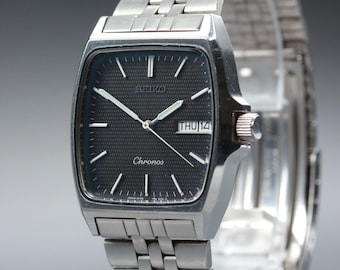 Vintage 1989 exc+5 seiko chronos 5h23-5110 black day date kanji 30mm quartz mens
