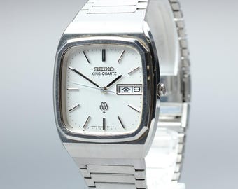 Vintage 1970 exc+5 seiko king quartz 9923-5010 day date kanji men's watch japan