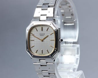 Vintage 1980 exc+5 seiko credor 8420-5010 grid dial octagon quartz women's watch