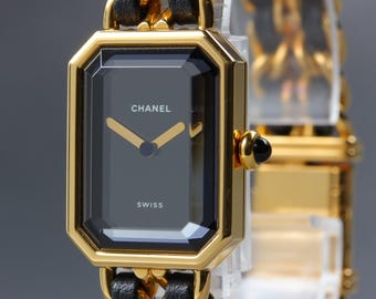 Nahezu neuwertige Chanel Premiere L H0001 Damenuhr mit schwarzem Armband, Quarzwerk, 20 mm, aus Japan