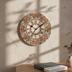 Vintage Rose Vine Wall Clock, Victorian Floral Wooden Clock, Ornate Roman Numeral Decor, Antique Style Rose Garden Art Home Decoration