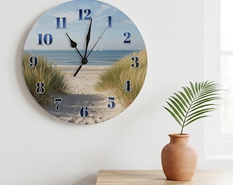 Orologio da parete a tema spiaggia, orologio nautico per soggiorno, decorazione costiera per casa al mare, complemento d'arredo per la casa in stile marinaro, regalo di inaugurazione per gli amanti del mare