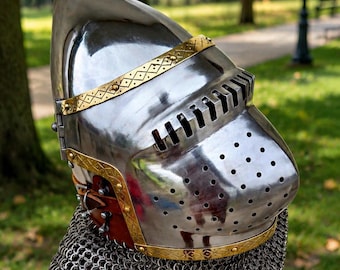 Handmade Steel Pig Face Bascinet Helmet with Chainmail Aventail | Medieval Knight Armor SCA LARP
