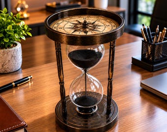Handmade Vintage Brass Hourglass with Compass, Nautical Sand Timer Desk Décor Gift