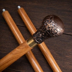 Personalized Handmade Brass Emboss Knob Handle Cane : Hardwood Walking Stick, Cosplay Prop, Travel Gift