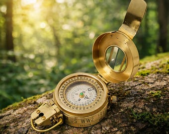 Handmade Brass WWII Military Compass, British Prismatic Pocket Compass, father's day gifts