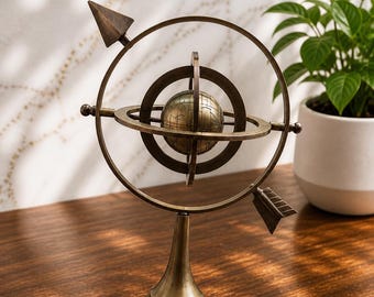 Handmade Brass Armillary Sphere Globe with Arrow – Nautical Celestial Desk Decor
