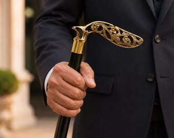 Personalized Handmade Vintage Brass Handle, Wooden Walking Stick, 36" Derby Stylish Cane, Travel Use