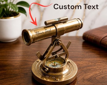 Personalized, Vintage Brass Alidade Telescope Compass: Nautical Survey Instrument Home, Office Décor