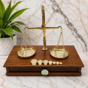 Personalized Handmade Vintage Brass Balance Scale: Apothecary Décor, Justice Scales Display