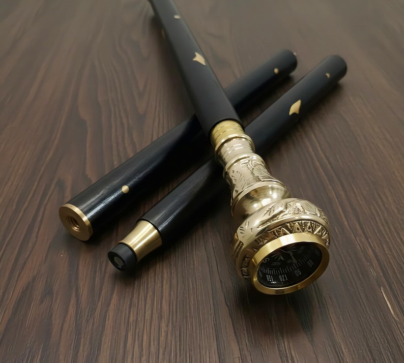 Personalized Handmade Brass Compass Handle Cane Sword: Hardwood Walking ...