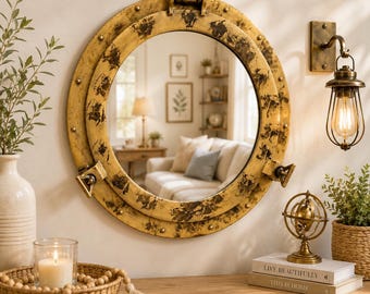 Solid Aluminum Ship Porthole Mirror : Nautical Antique Porthole Coastal Wall Bathroom Home Décor