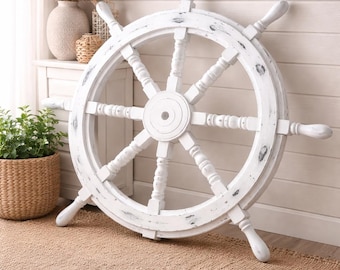 Handmade Large 36" Boat Ship Wooden Steering Wheel Brass Center Nautical Wall Décor