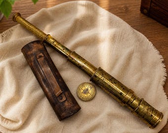 Handmade Antique Brass Maritime Telescope | Vintage Nautical Spyglass Décor | Marine Explorer Gift