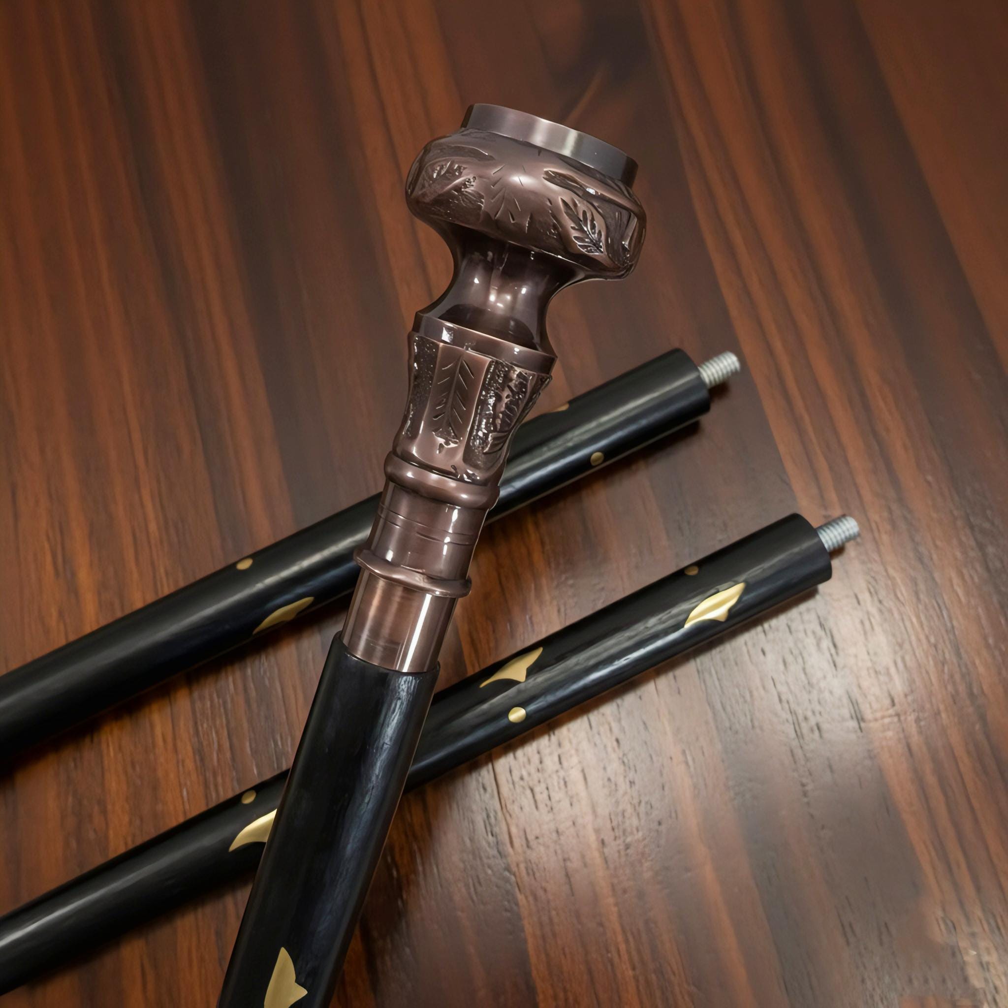 Personalized Handmade Brass Compass Handle Cane Sword: Hardwood Walking ...