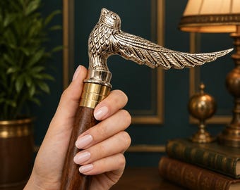 Bastón de latón hecho a mano personalizado con cabeza de pájaro – Bastón de caballero, regalo de viaje