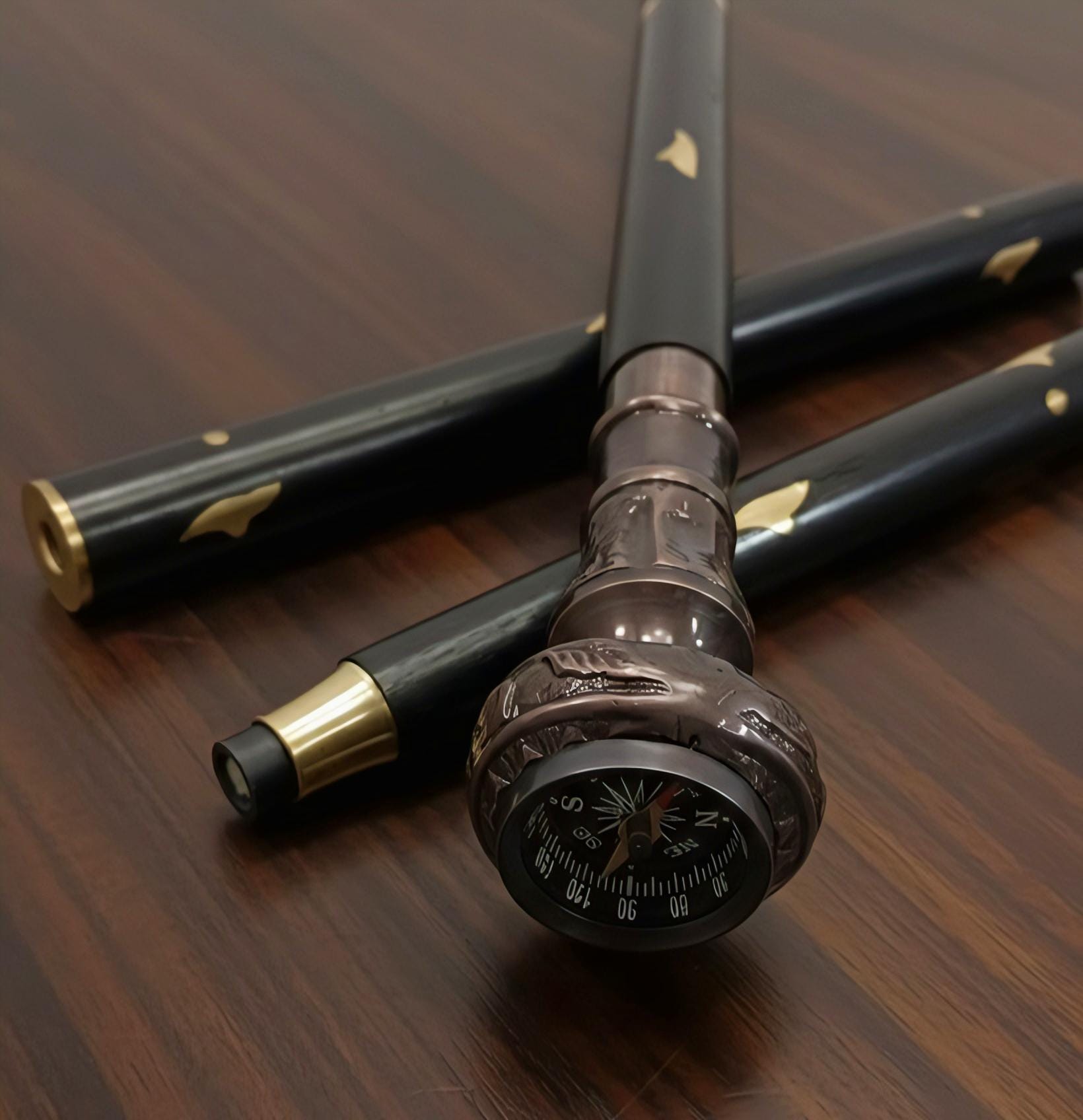 Personalized Handmade Brass Compass Handle Cane Sword: Hardwood Walking ...