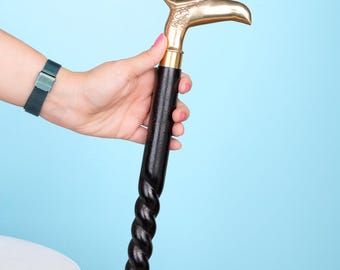Handmade Vintage Solid Brass Eagle Head Handle, Black Spiral Walking Stick – Cane for Gentlemen