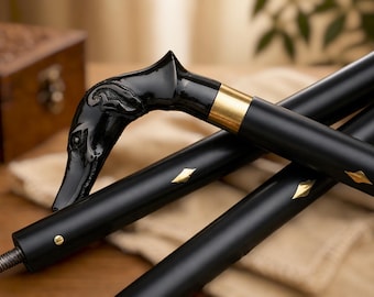 Personalized Brass Antique Dog Head Walking Cane, Wooden Walking Stick, Gothic Gentleman Accessory