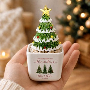 Personalized Glass Christmas Tree in Ceramic Pot, First Christmas Married, Mr & Mrs Names