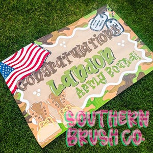 Hand-Painted Camo Army Going Away Banner | Military Farewell Party Decor