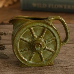 Vintage Frankoma Wagon Wheel Creamer / Mini Pitcher – Mid Century Oklahoma Pottery – Rustic Western Farmhouse Decor
